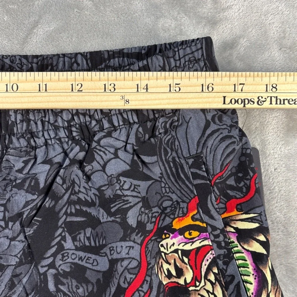Ed Hardy Board Shorts Mens Medium Tattoo Print Black Multi Graphic NEW